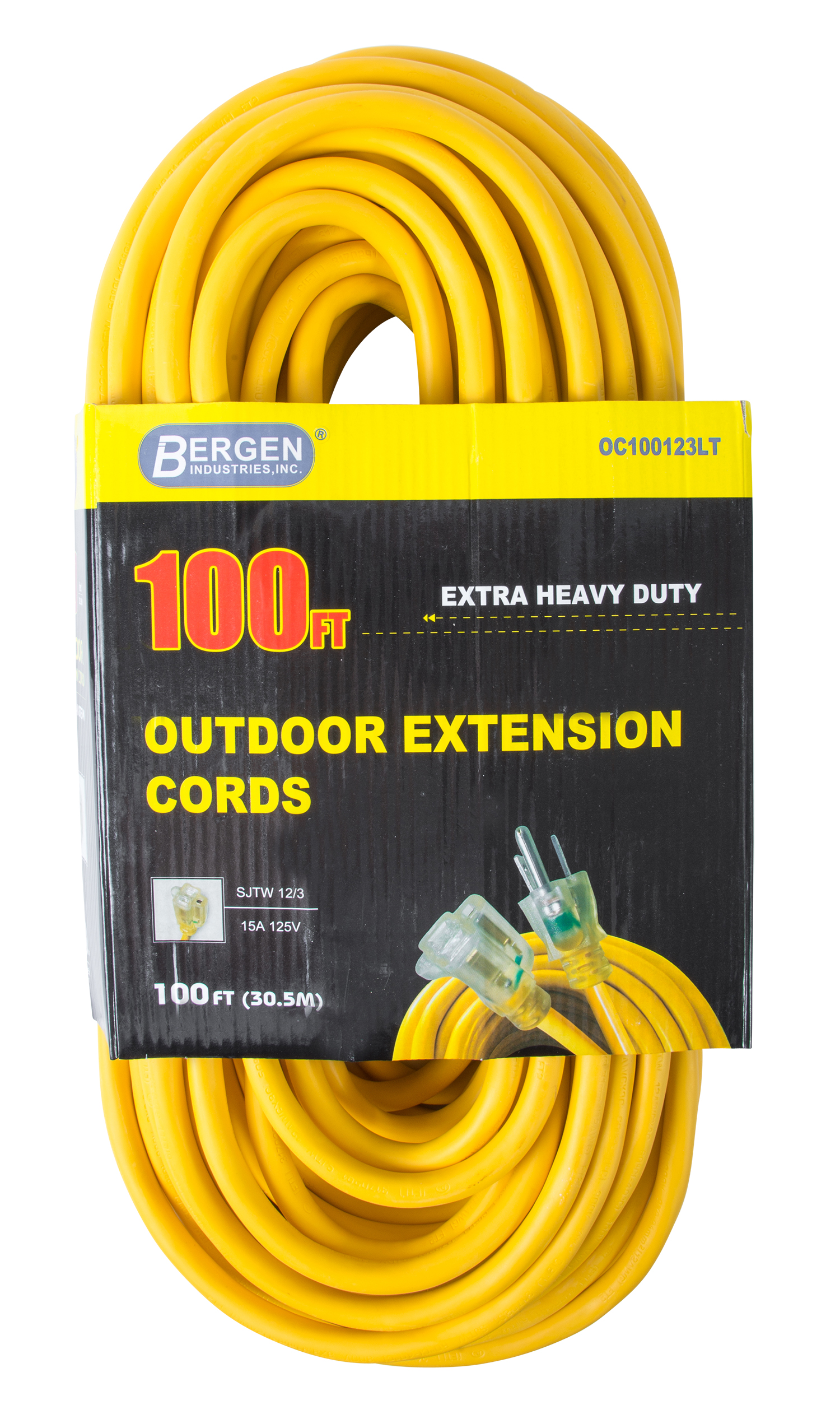 Extension Cord 100ft SJTW Yellow 12/3 Lighted End