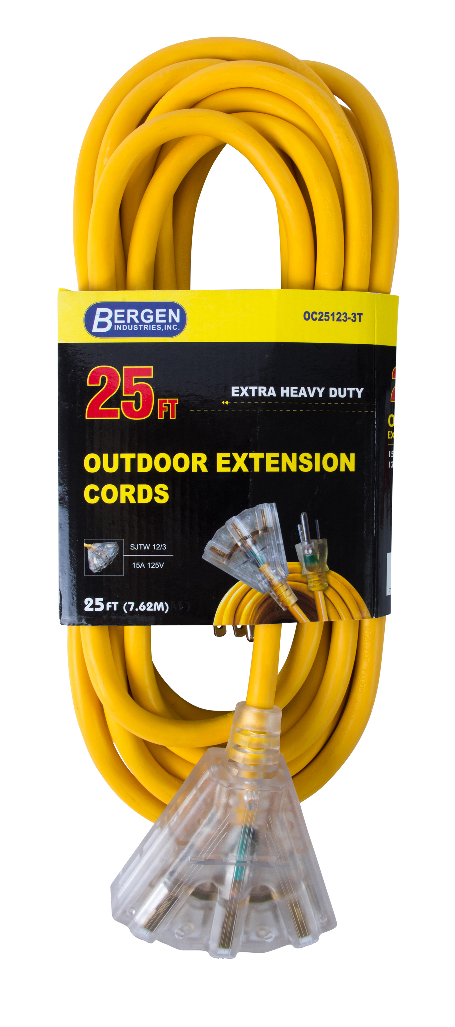 Lumapro Extension Cord Reel, 12 AWG, 40 ft, SJTOW, 125V AC, NEMA 5-15,  Triple Tap Connector, Grounding Plug 443P47