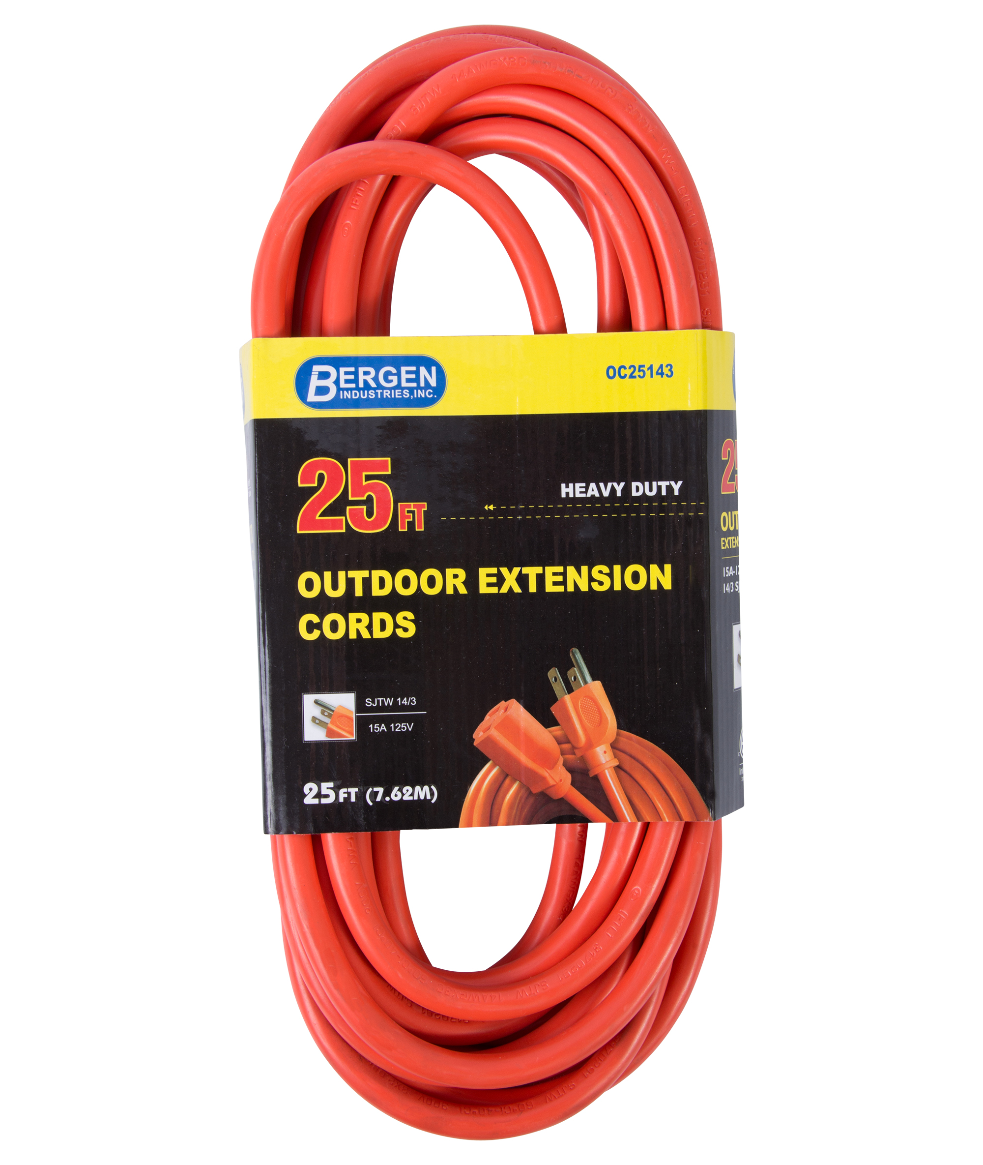 Extension Cord 25ft SJTW Orange 14/3